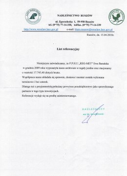 List referencyjny - Nadleśnictwo Ruszów